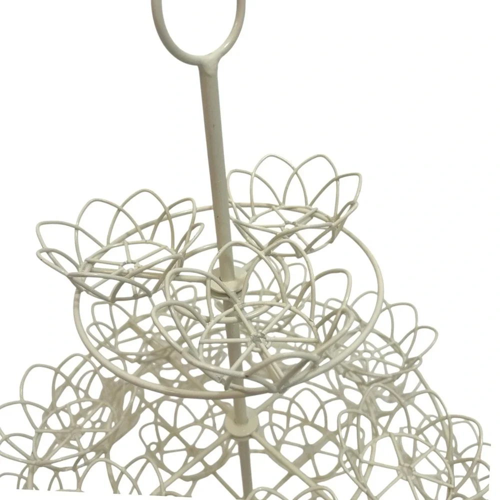 Vtg Wire Cup Cake Stand 3 Tier White 24 Cupcakes Flower Cottage Grannycore Party